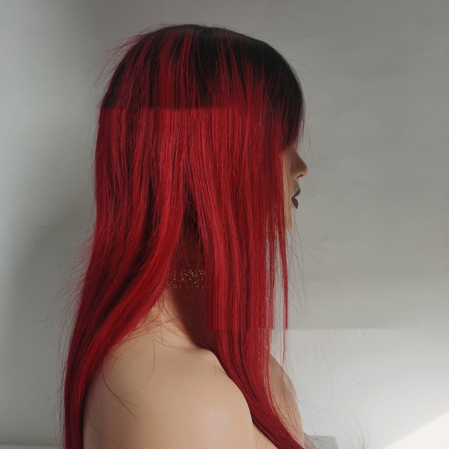 - LuxeFlow Hair Real Human Hair Wig - DARK/RED