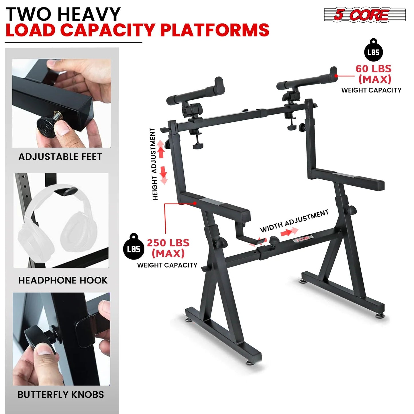 5Core 2 Tier Keyboard Stand Z Style Adjustable Heavy Duty Electric