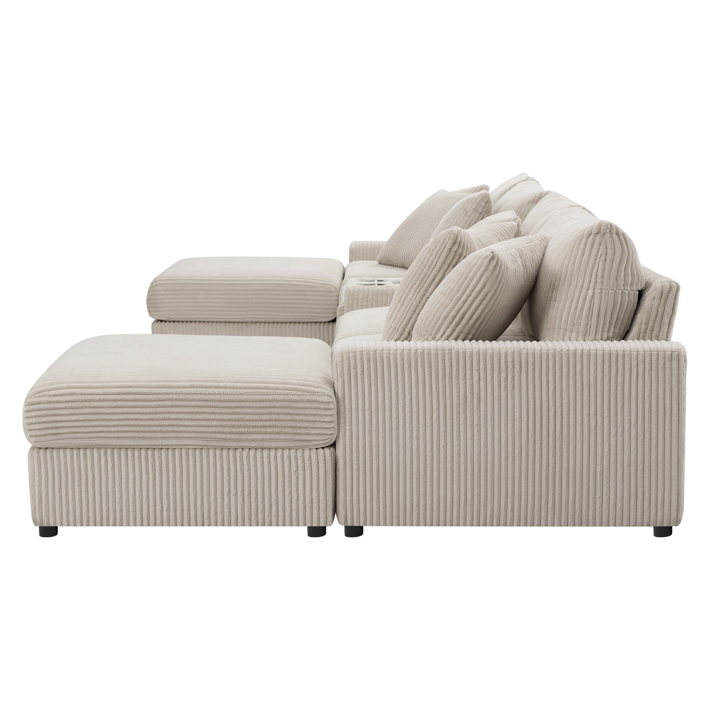 [VIDEO]141.5*64'' Corduroy Sectional Sofa with Bluetooth Speakers,