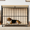Large Wooden Dog Crate Furniture with Tray , Indoor Pet Kennel Side