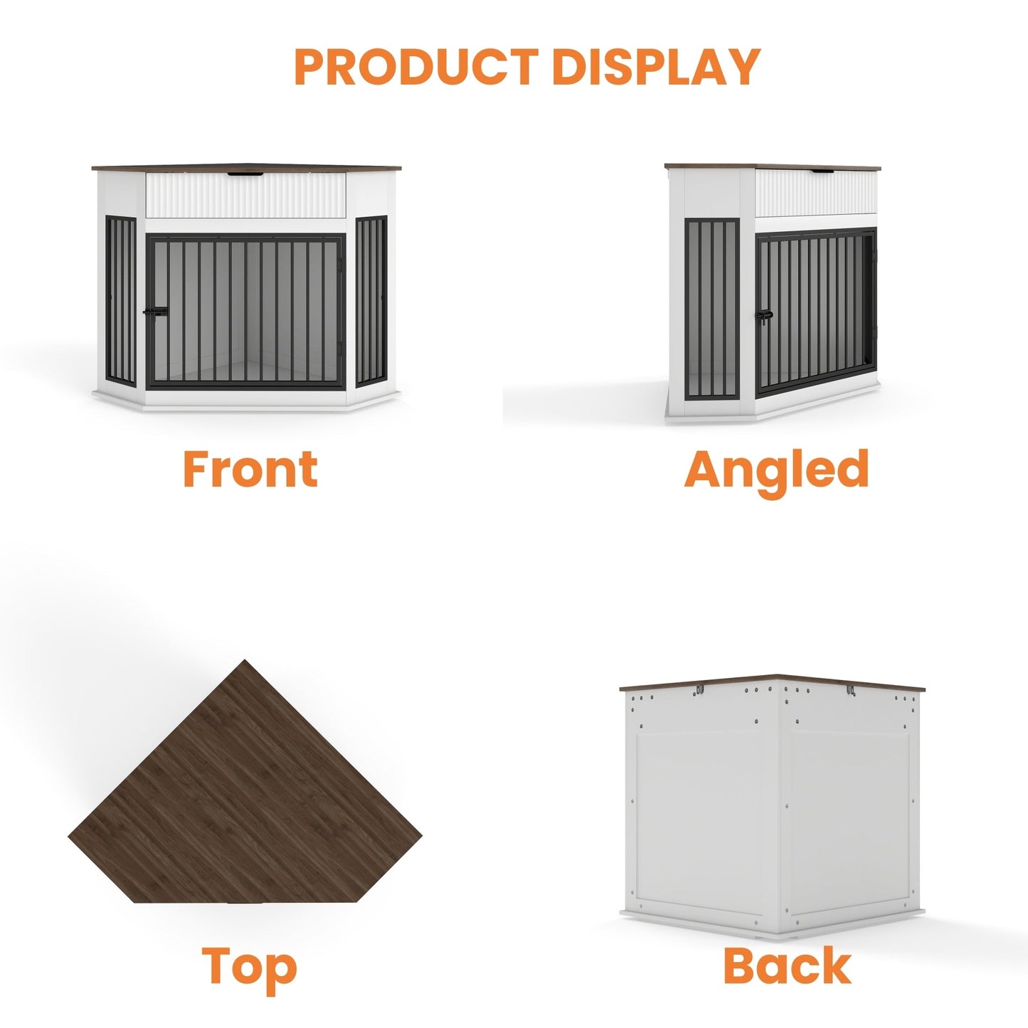 44.6" Corner Dog Crate Furniture with Fluted Drawer – MDF Wooden Dog