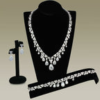 3W925 - Rhodium Brass Jewelry Sets with AAA Grade CZ  in Clear