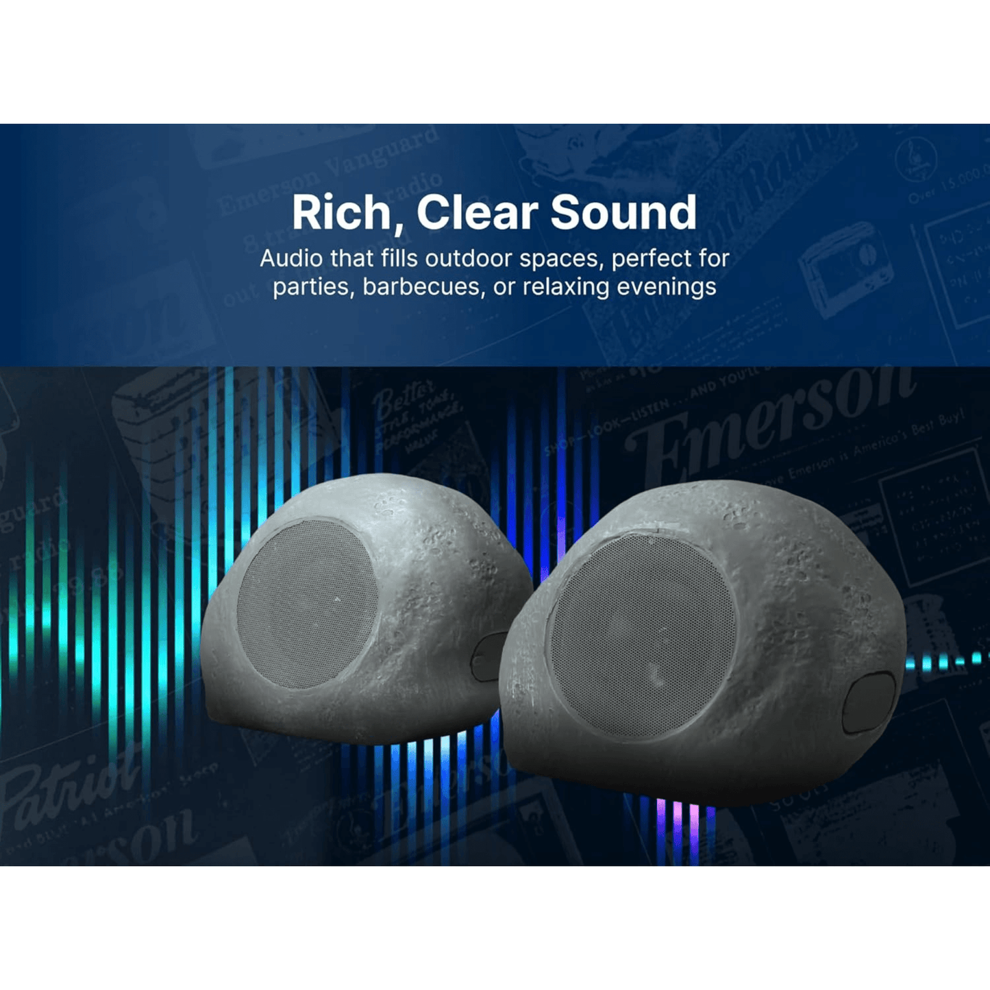 Emerson 1-Pair Mini Pebbles Duo Bluetooth Outdoor Speakers