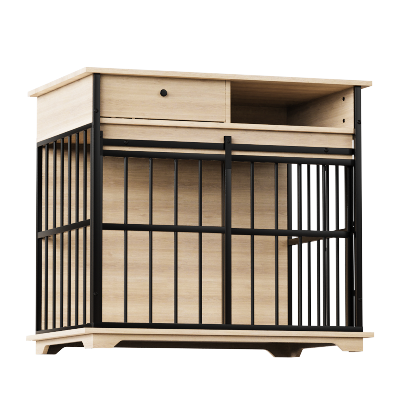 Modern Wooden Dog Crate Furniture with Tray, Large Indoor Pet Kennel