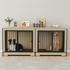 XL Double Dog Crate Furniture – Wooden Dog Kennel with Two