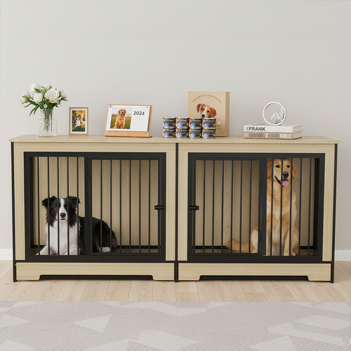 XL Double Dog Crate Furniture – Wooden Dog Kennel with Two