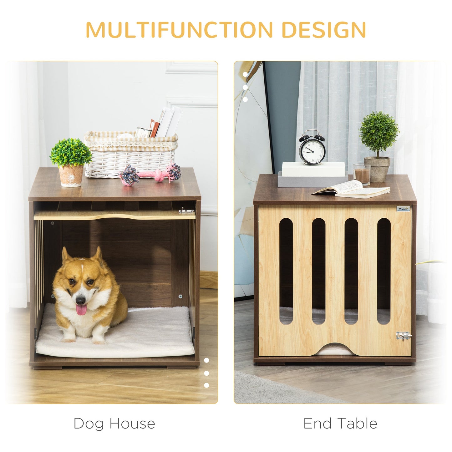 Furniture Style Dog Crate End Table with Removable Door Panel, Dog