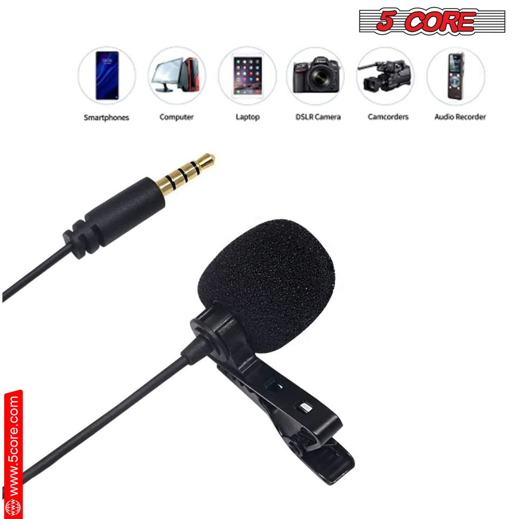 5Core Lavalier Microphone Clip On Professional Grade 3.5mm Lav Lapel