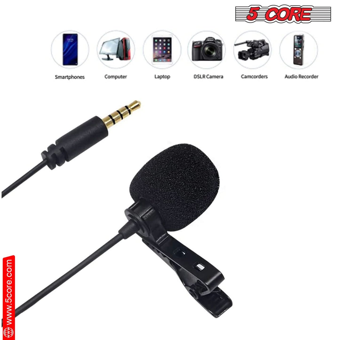 5Core Lavalier Microphone Clip On Professional Grade 3.5mm Lav Lapel
