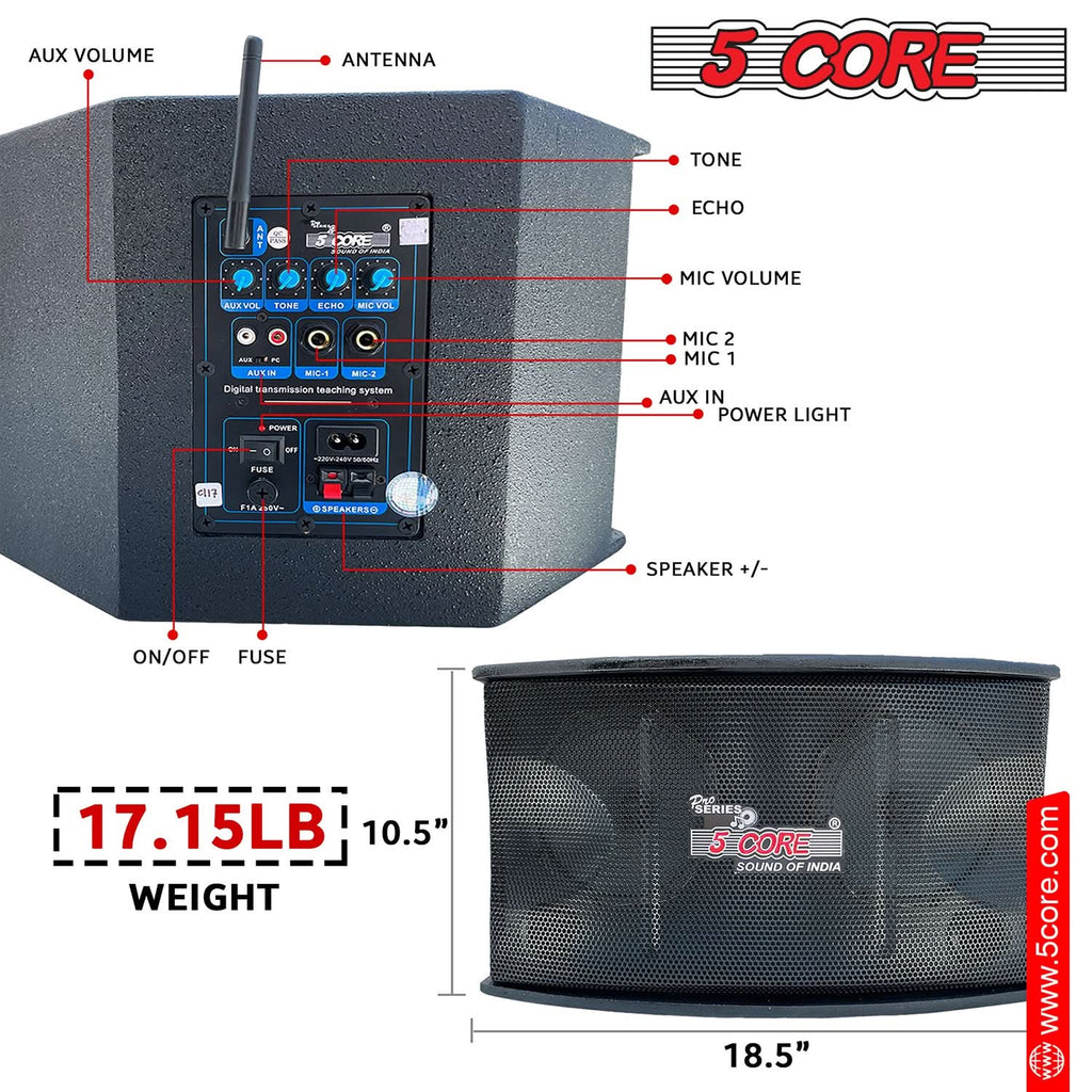 5Core Voice Amplifier 200W Portable PA Speaker System + Wireless