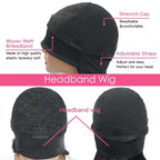 Burgundy Headband Body Wave Human Hair Wig #99J  Scarf Wig No GLUE Eas
