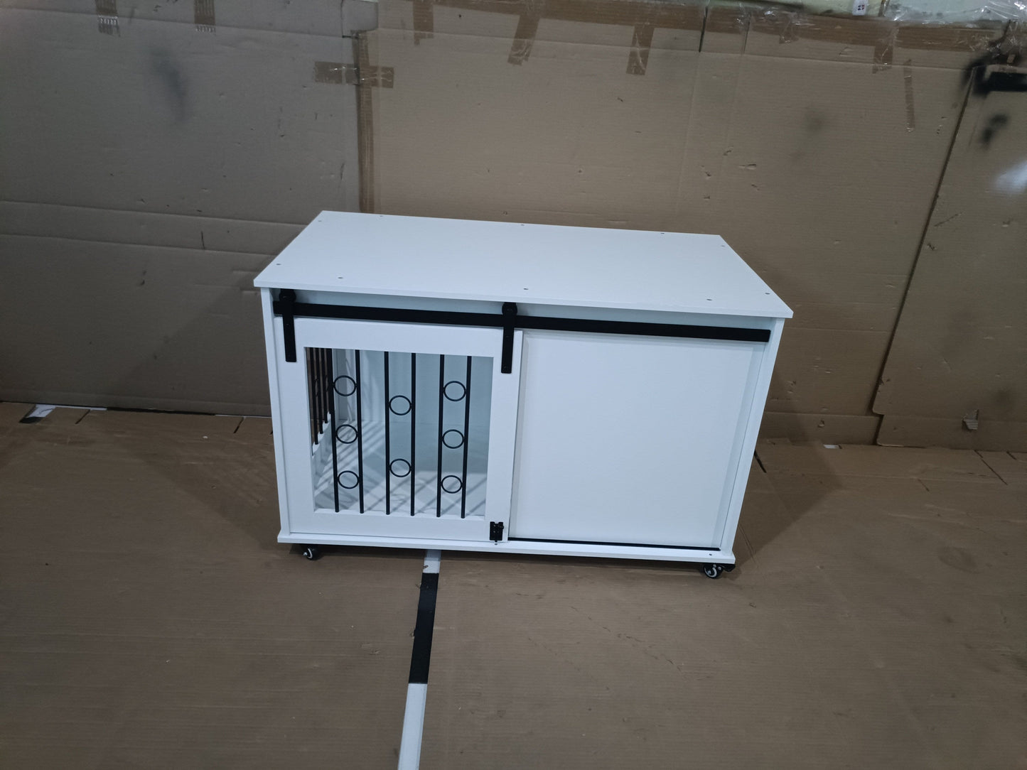 Modern Wooden Dog Crate Furniture with Sliding Barn Door – MDF Indoor