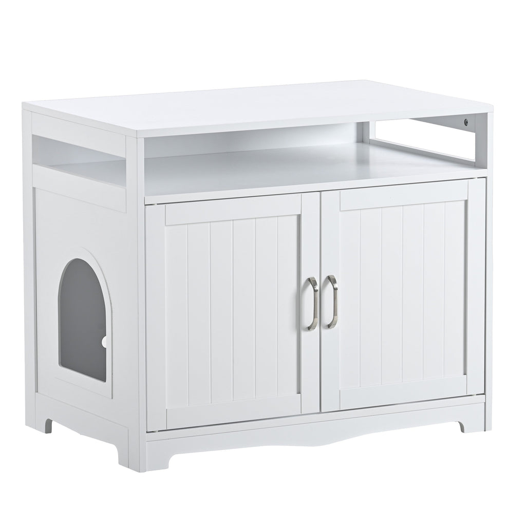 Hidden Cat Litter Box Furniture with Storage Bench , Wooden Pet House
