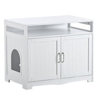 Hidden Cat Litter Box Furniture with Storage Bench , Wooden Pet House