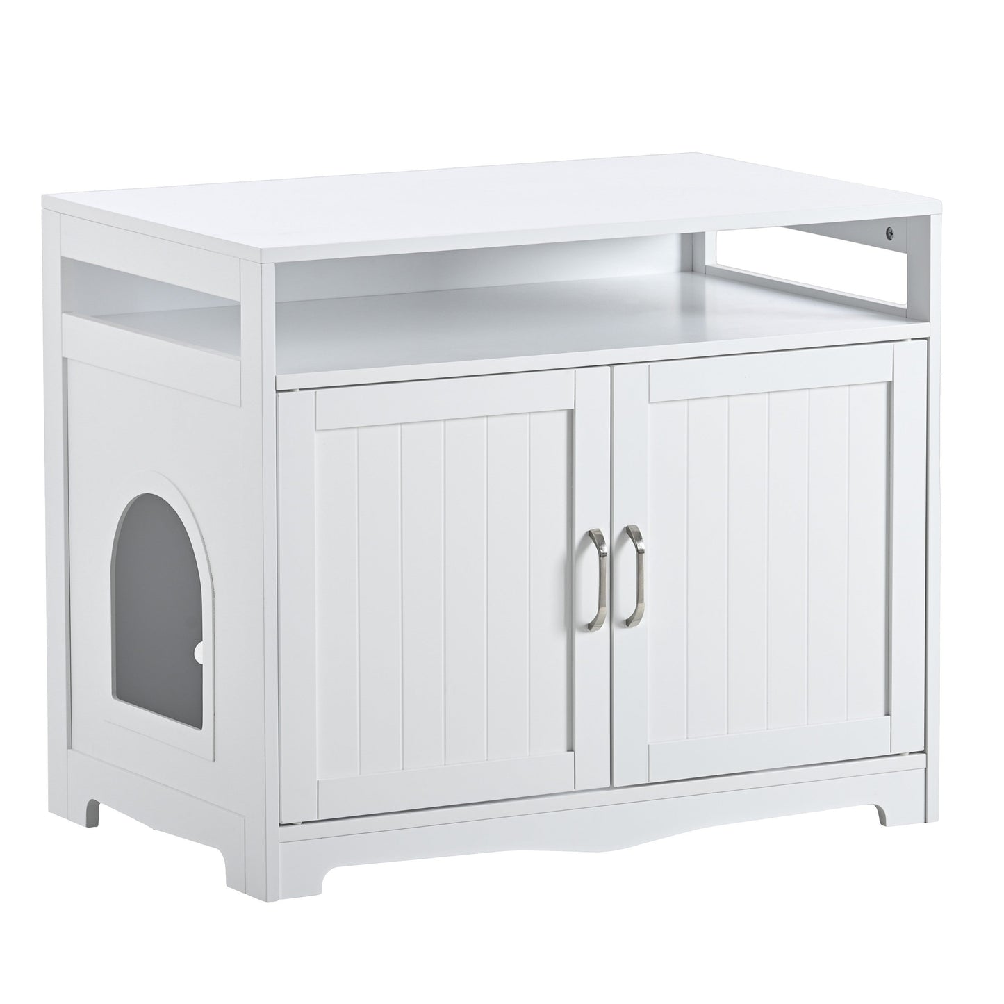 Hidden Cat Litter Box Furniture with Storage Bench , Wooden Pet House