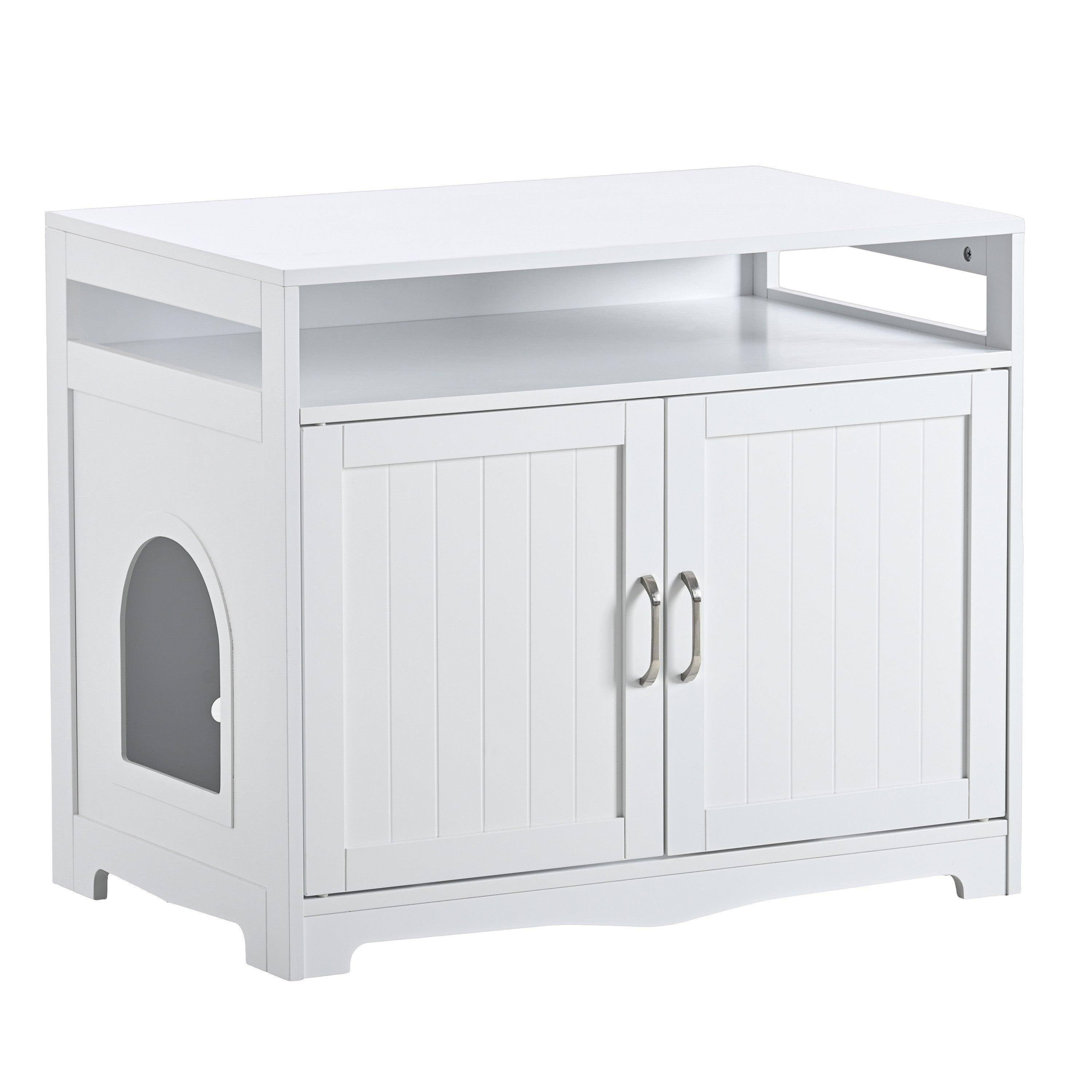 Hidden Cat Litter Box Furniture with Storage Bench , Wooden Pet House