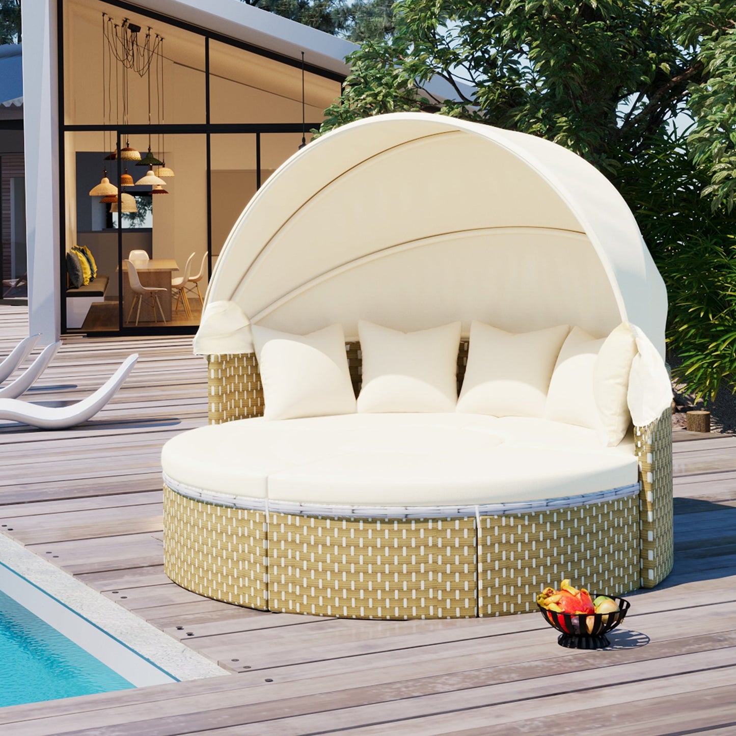 Patio Furniture Round Outdoor Sectional Sofa Set Rattan Daybed