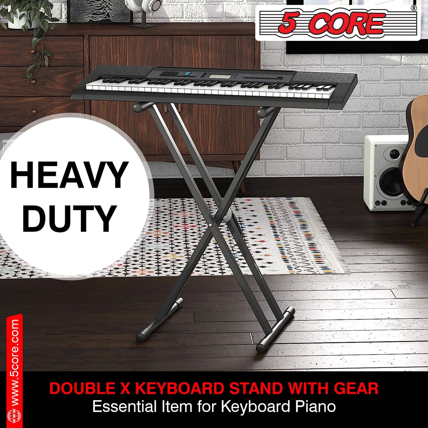 5Core Keyboard Stand Double X Style Adjustable Piano Riser For 49 To