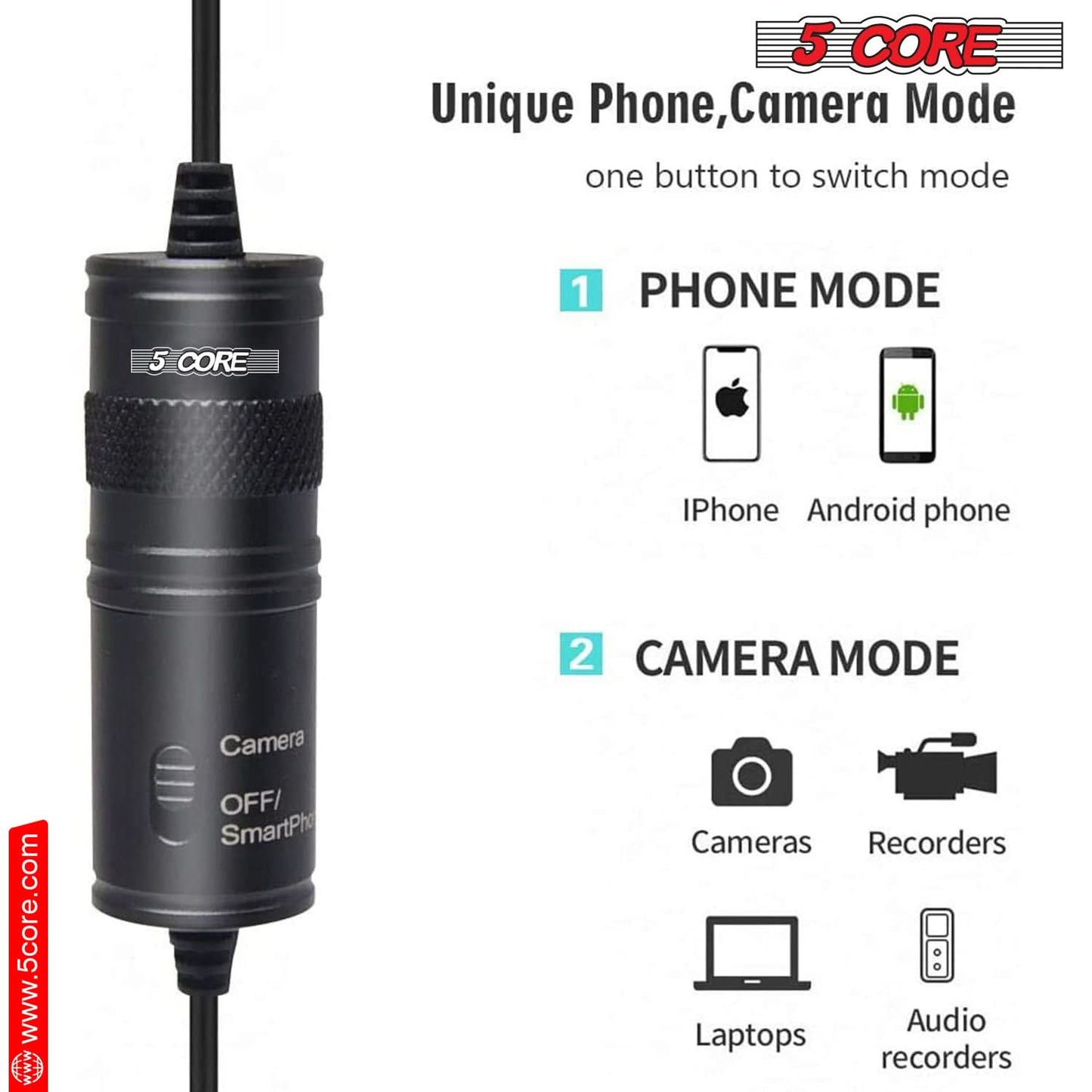 5Core Lavalier Microphone Clip On Professional Grade 3.5mm Lav Lapel