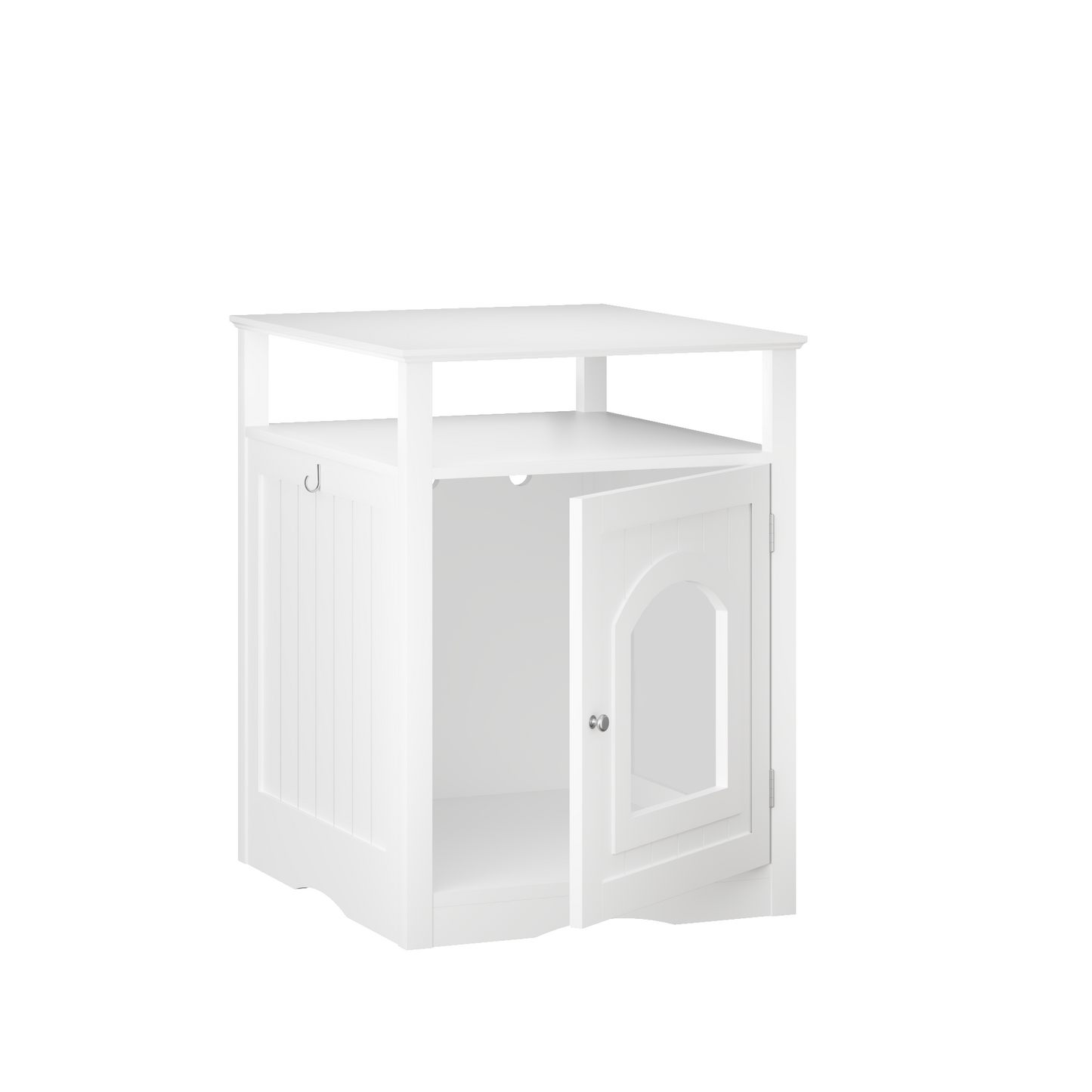 Modern Cat Litter Box Enclosure Furniture – White Wooden Hidden Cat
