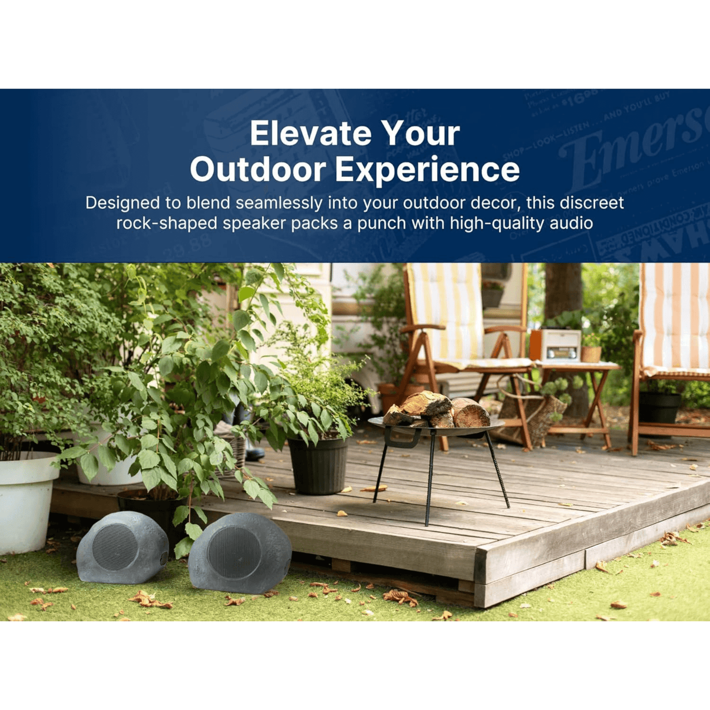 Emerson 1-Pair Mini Pebbles Duo Bluetooth Outdoor Speakers