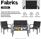 4 Piece Black Patio Furniture Set Outdoor Lounge Chairs