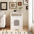 Modern Cat Litter Box Enclosure Furniture – White Wooden Hidden Cat