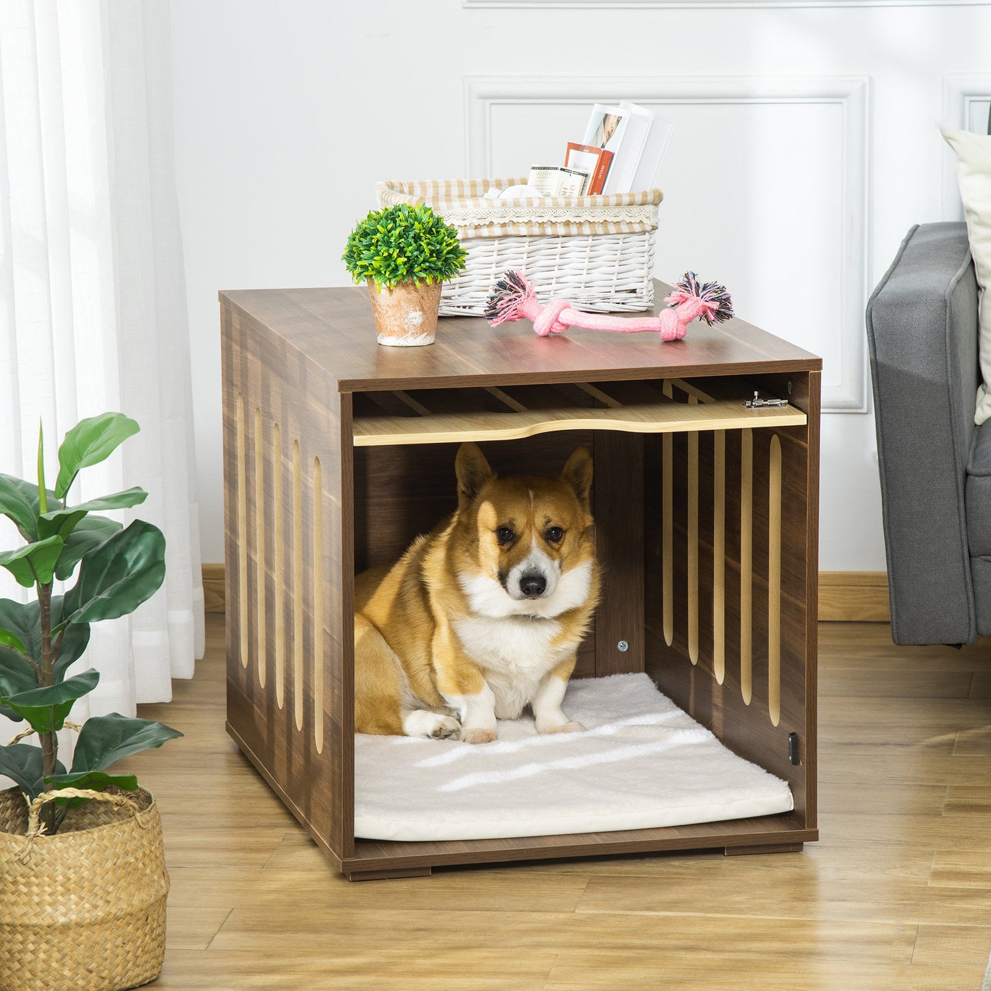 Furniture Style Dog Crate End Table with Removable Door Panel, Dog