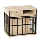 Modern Wooden Dog Crate Furniture with Tray, Large Indoor Pet Kennel