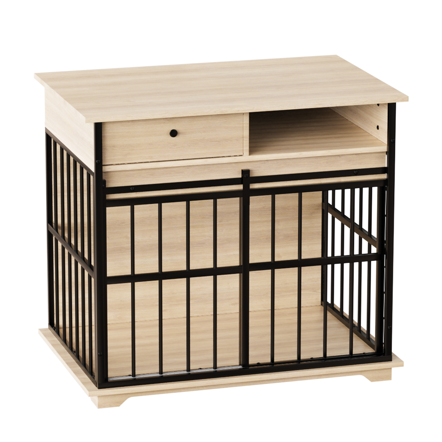 Modern Wooden Dog Crate Furniture with Tray, Large Indoor Pet Kennel