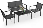 4 Piece Black Patio Furniture Set Outdoor Lounge Chairs