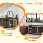 71" Modern Dog Kennel Furniture with Removable Divider, Storage for 2