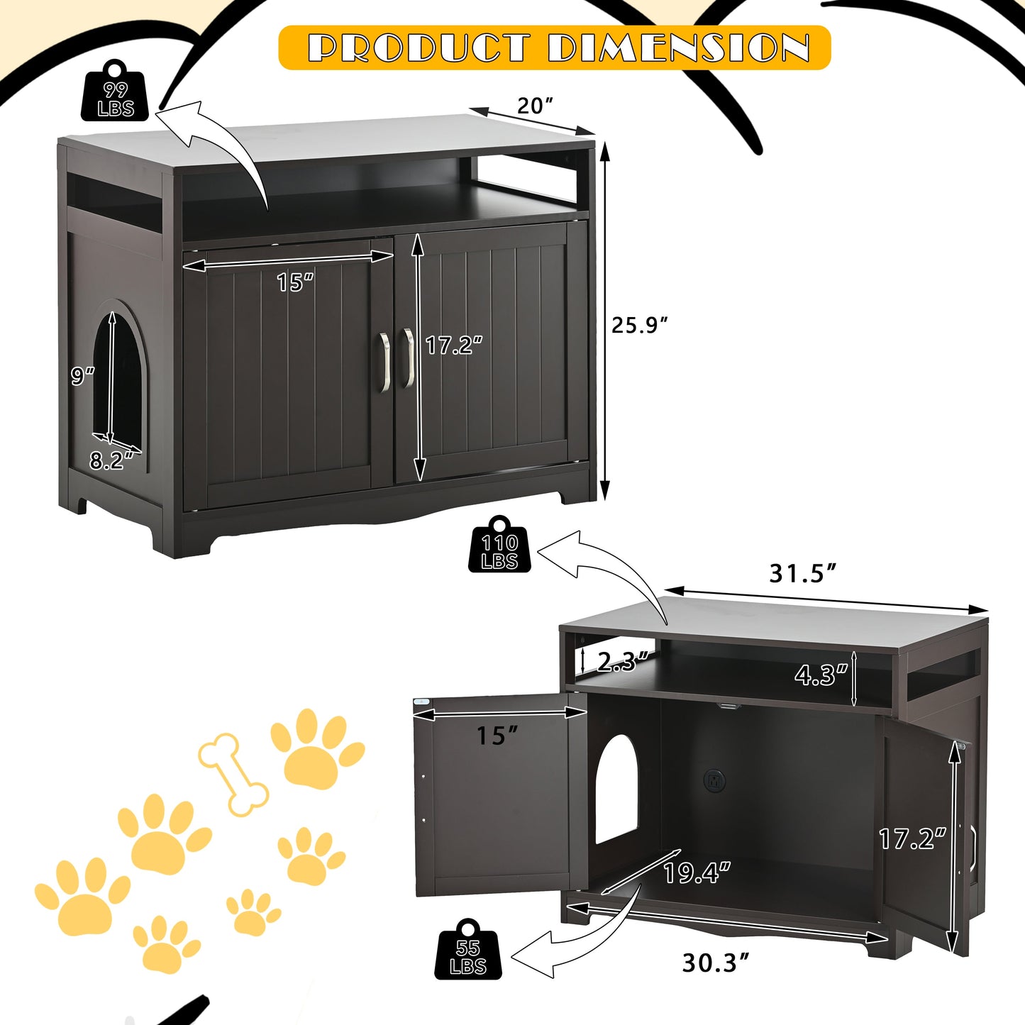 Hidden Cat Litter Box Furniture with Storage Bench , Wooden Pet House