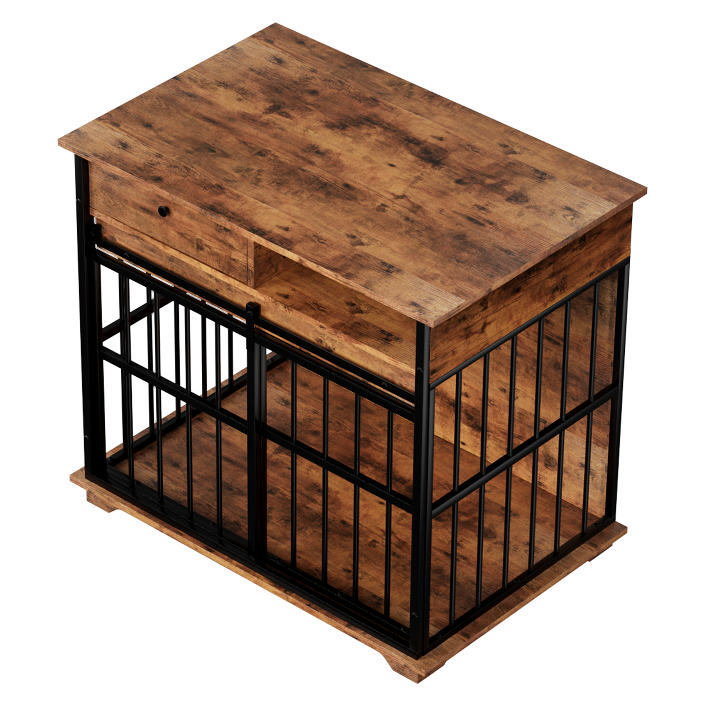 Modern Wooden Dog Crate Furniture with Tray, Large Indoor Pet Kennel