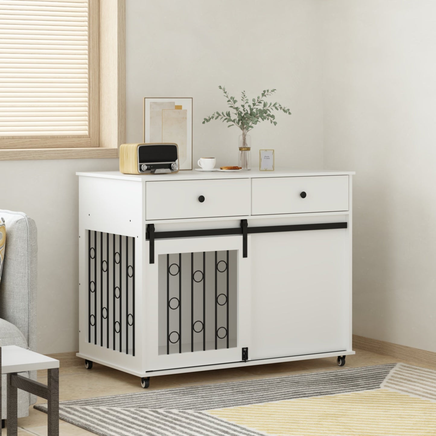 Modern Wooden Dog Crate Furniture with Sliding Barn Door – MDF Indoor
