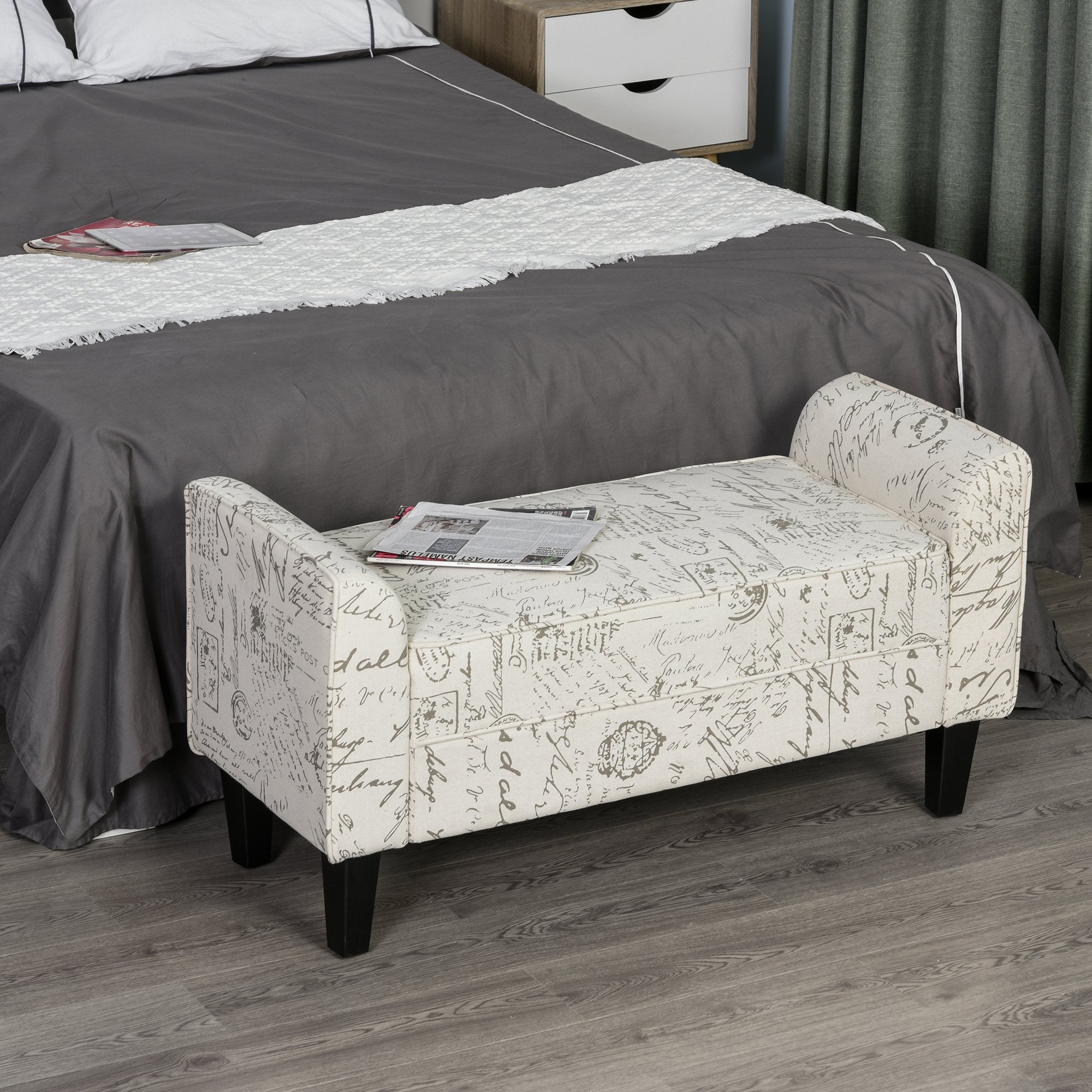 HOMCOM Armed Scripted Bench Seat Cushions Home Furniture Upholstered