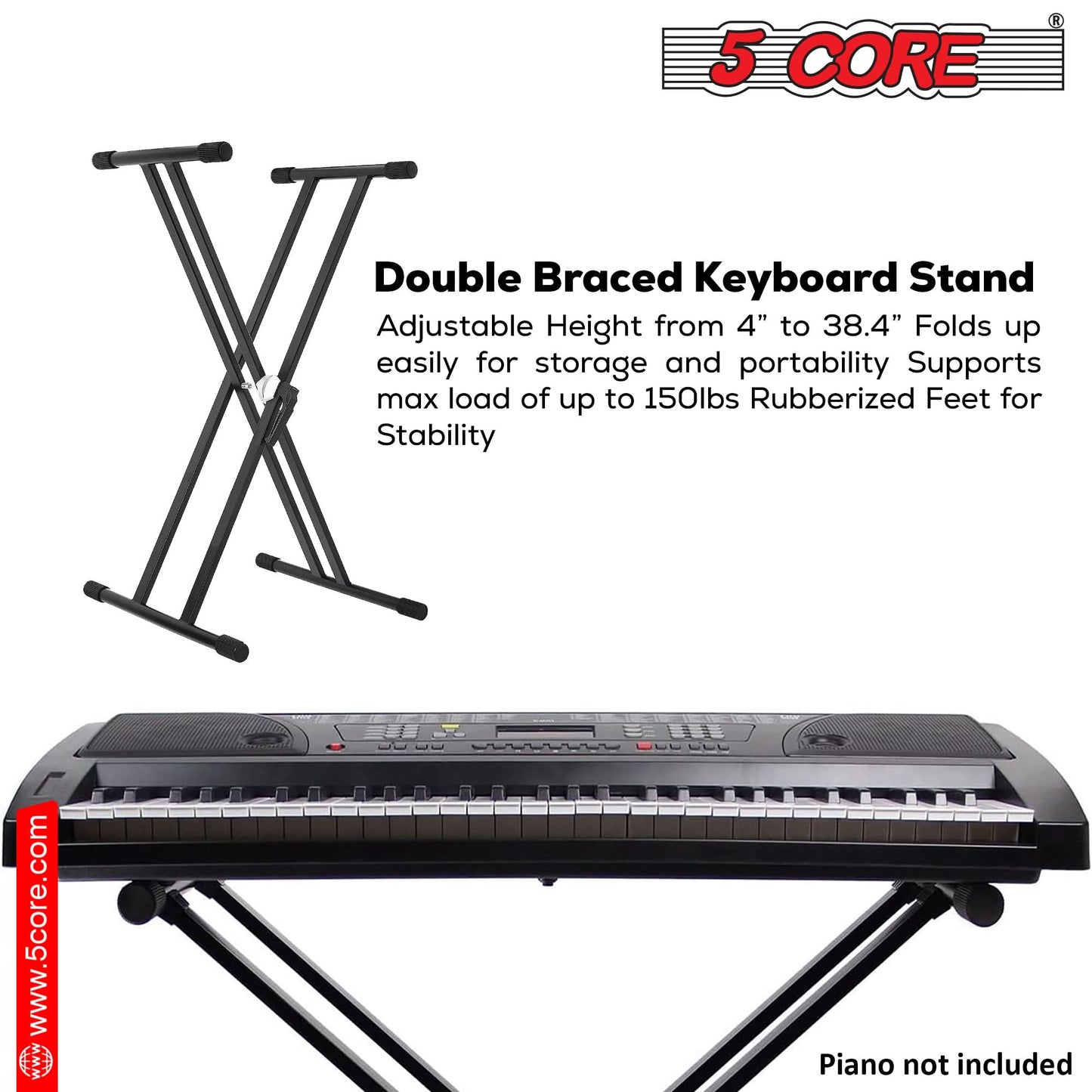 5Core Keyboard Stand Double X Style Adjustable Piano Riser For 49 To
