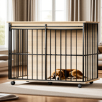 Large Wooden Dog Crate Furniture with Tray , Indoor Pet Kennel Side