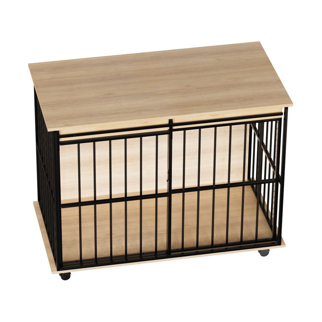 Large Wooden Dog Crate Furniture with Tray , Indoor Pet Kennel Side