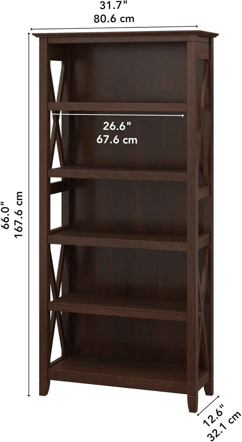 Bush Furniture Tall 5 Shelf Bookcase Bing Cherry Finish