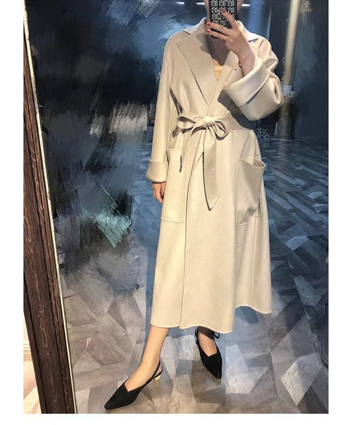 Women's Fashion Double-Sided Cashmere Water Ripple Coat – Luxury &