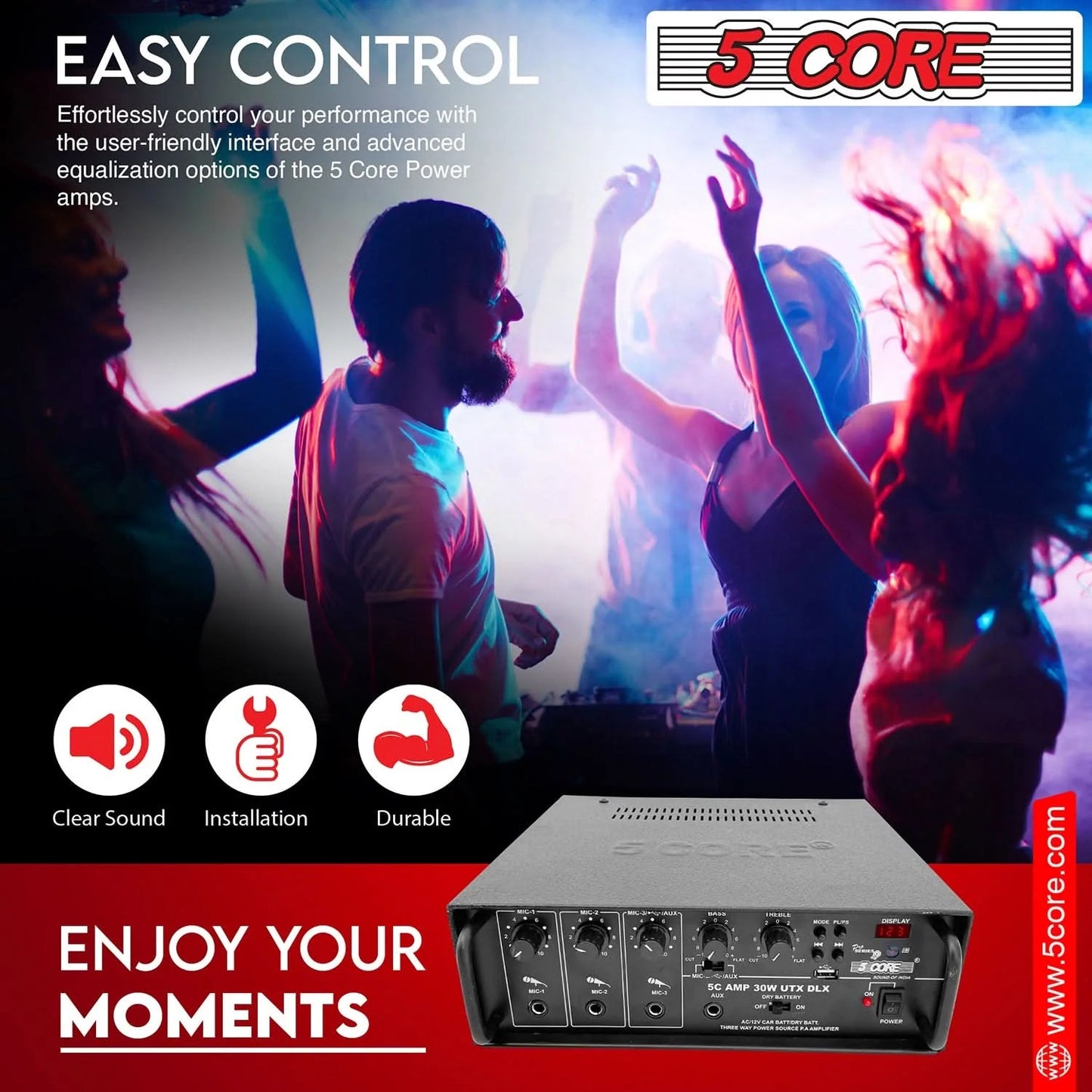 5Core Audio System Combo 30W Amplifier 6.4” Wall Speakers 4 Piece 10W
