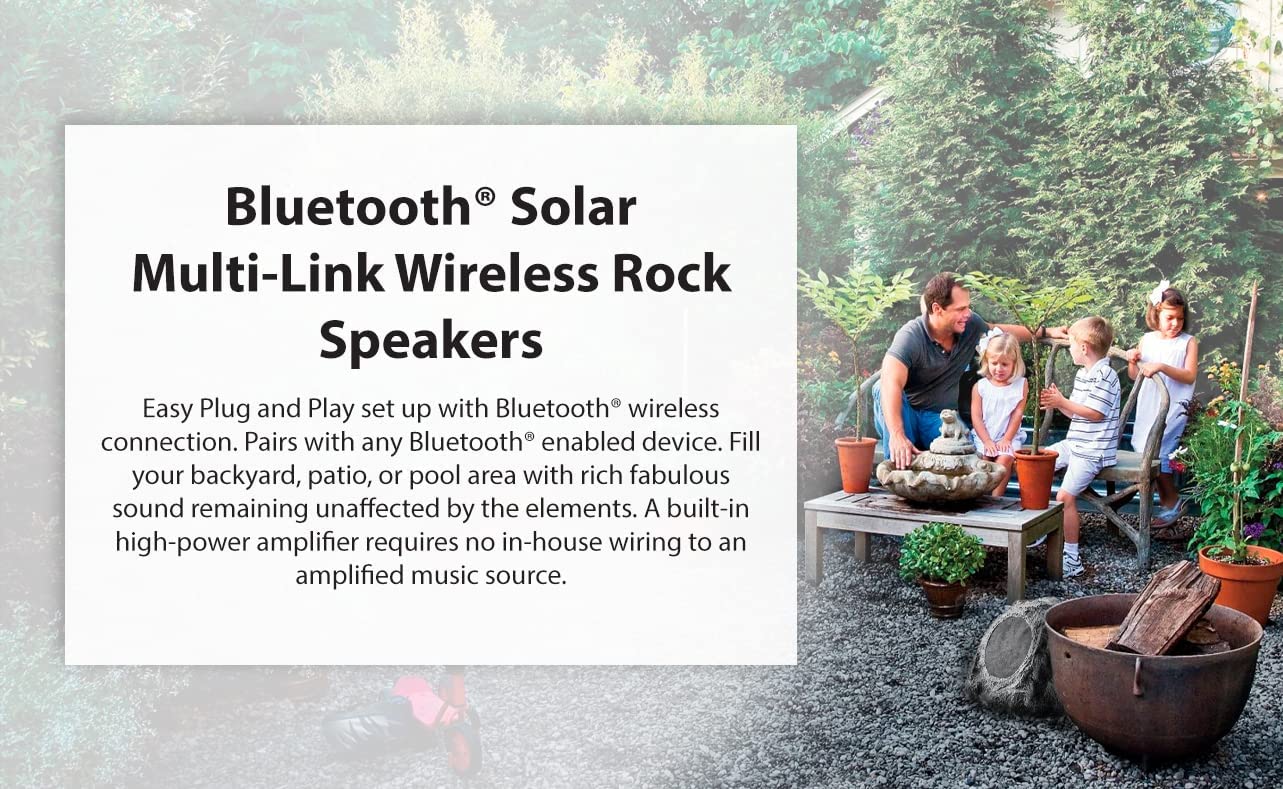 SoundPro 1-Pair Bluetooth Multi-Link Solar Rechargeable Wireless Rock