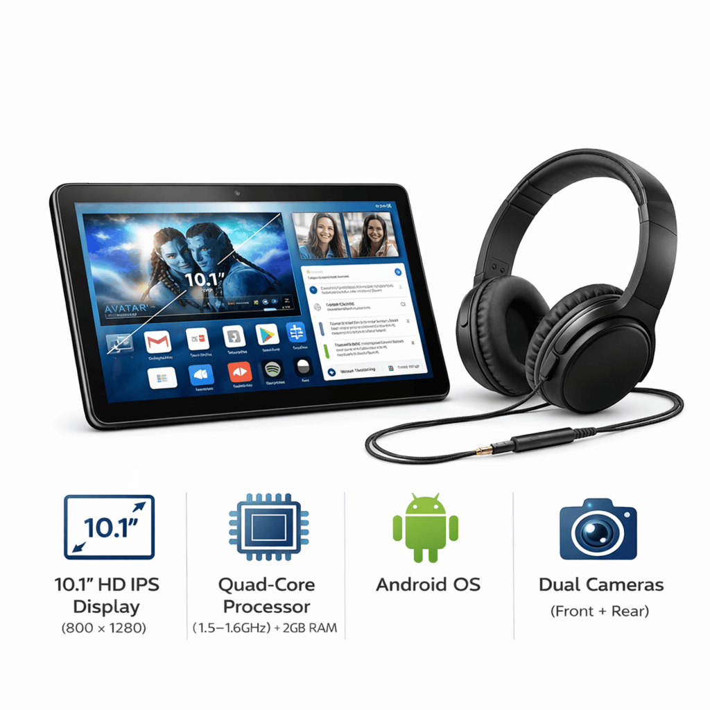 Emerson 10.1" Tablet Combo with Headphones Black - Refurbished