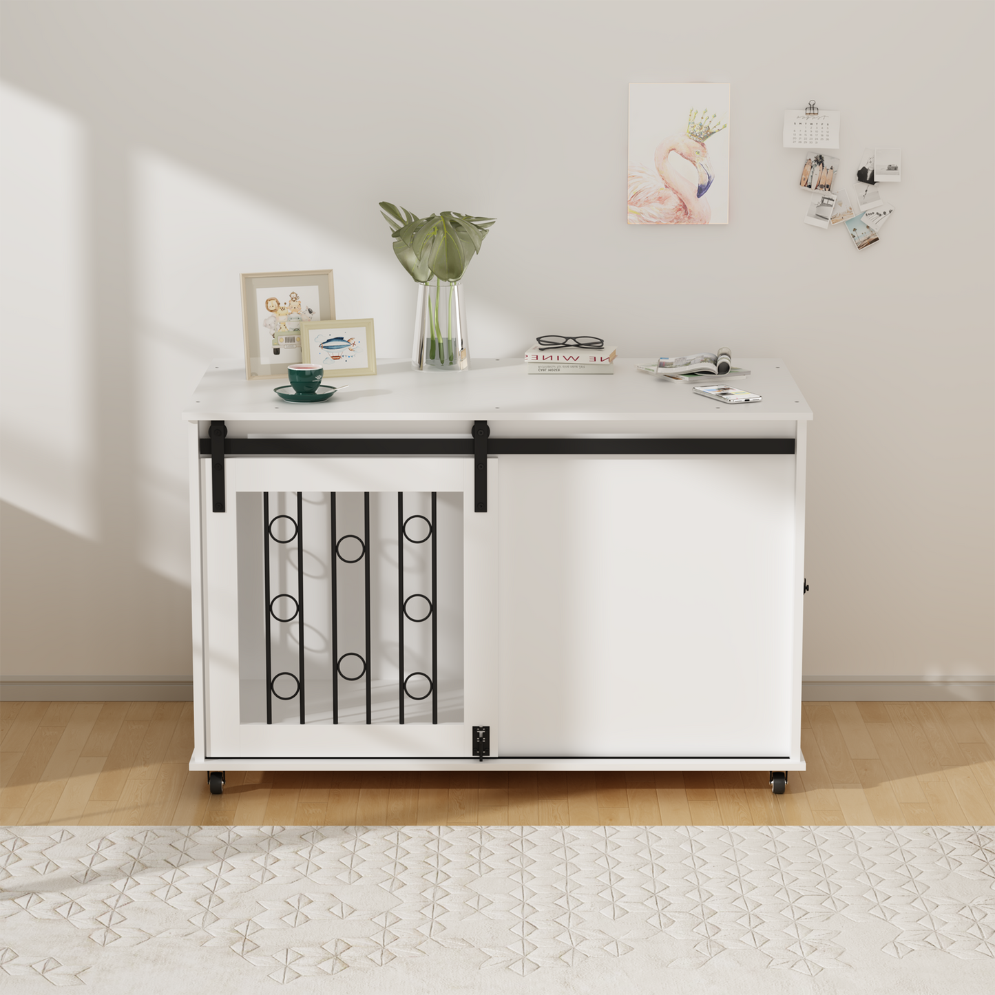 Modern Wooden Dog Crate Furniture with Sliding Barn Door – MDF Indoor