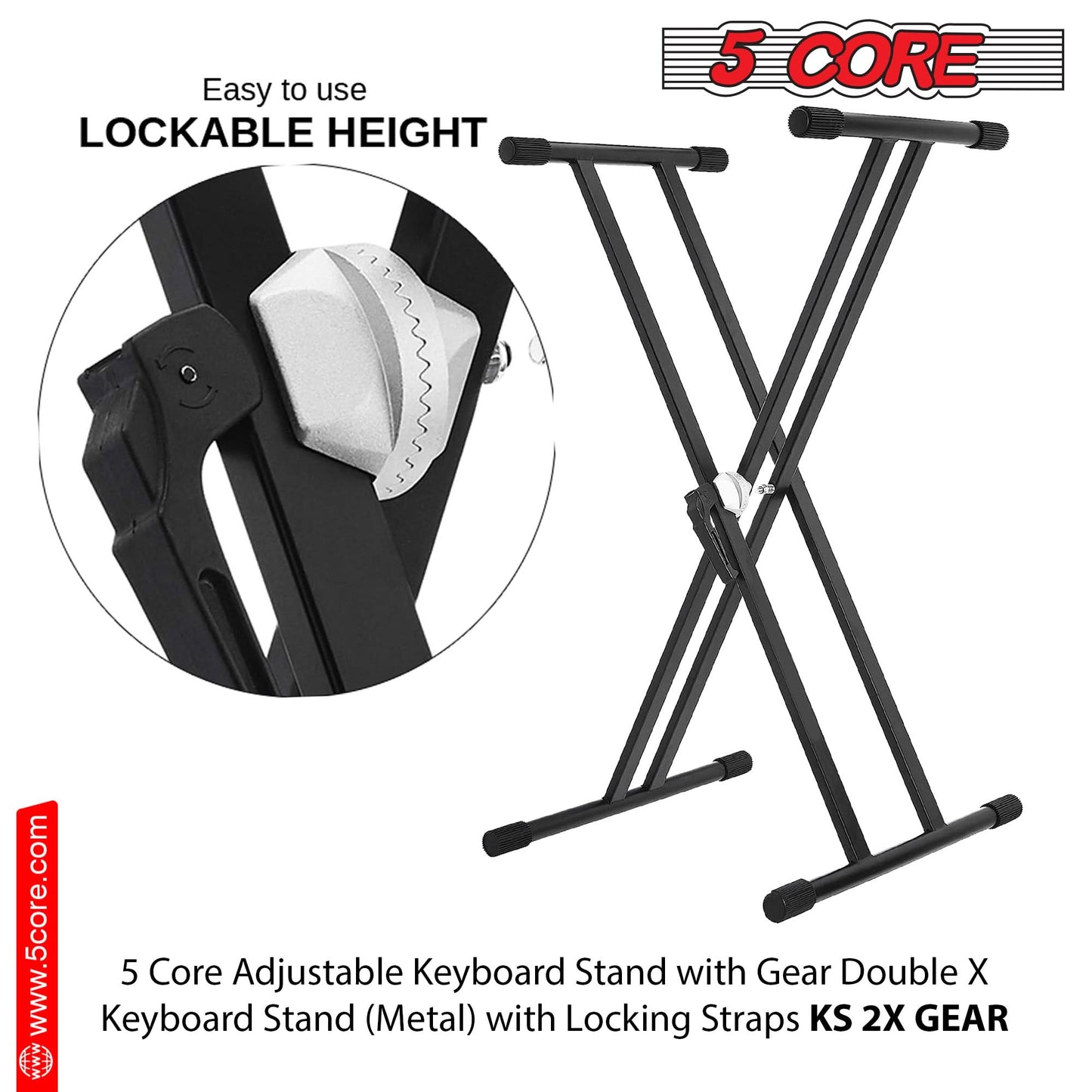5Core Keyboard Stand Double X Style Adjustable Piano Riser For 49 To