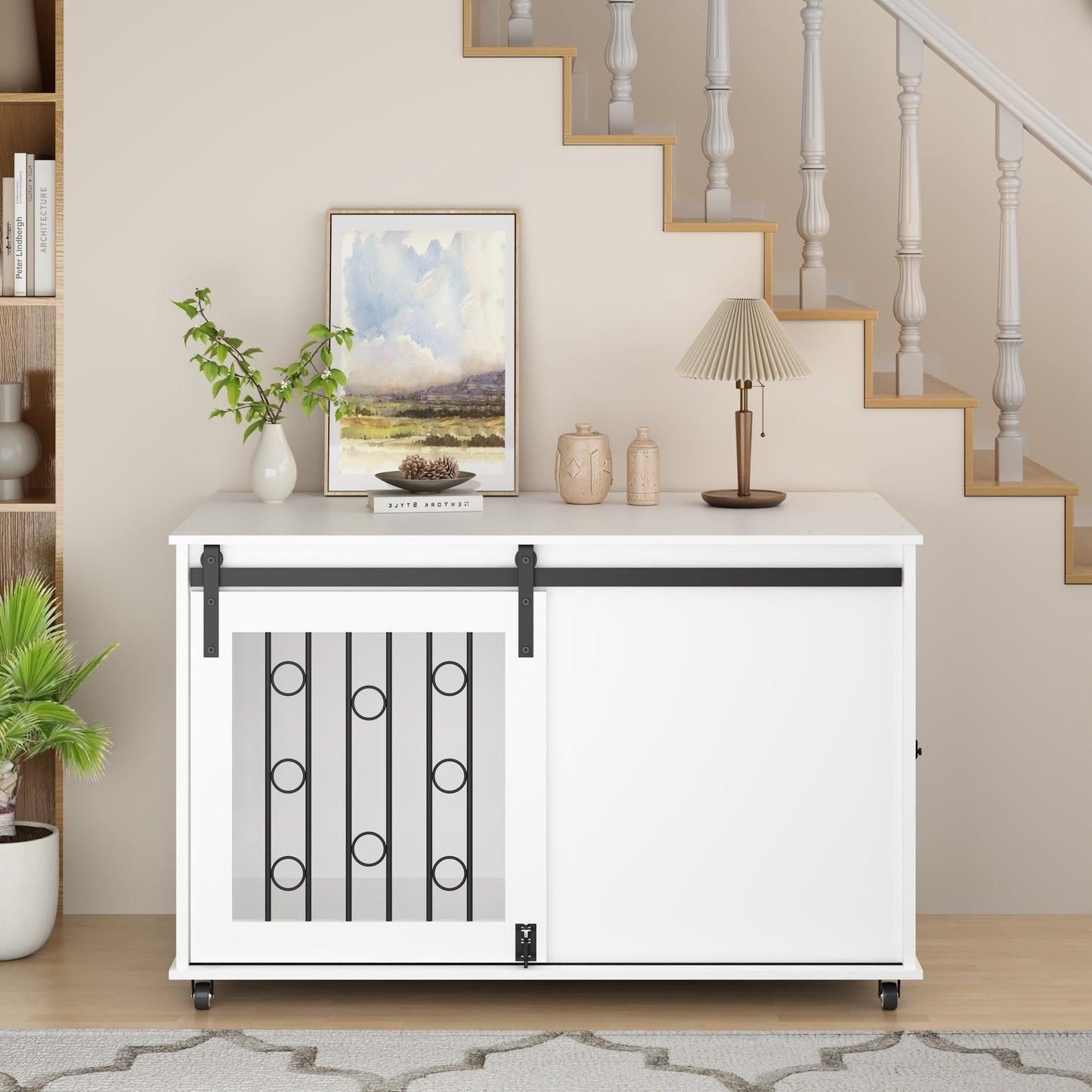 Modern Wooden Dog Crate Furniture with Sliding Barn Door – MDF Indoor