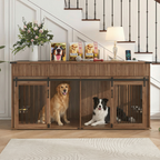 71" Double Dog Crate Furniture with Fluted Drawers – Large Wooden Dog