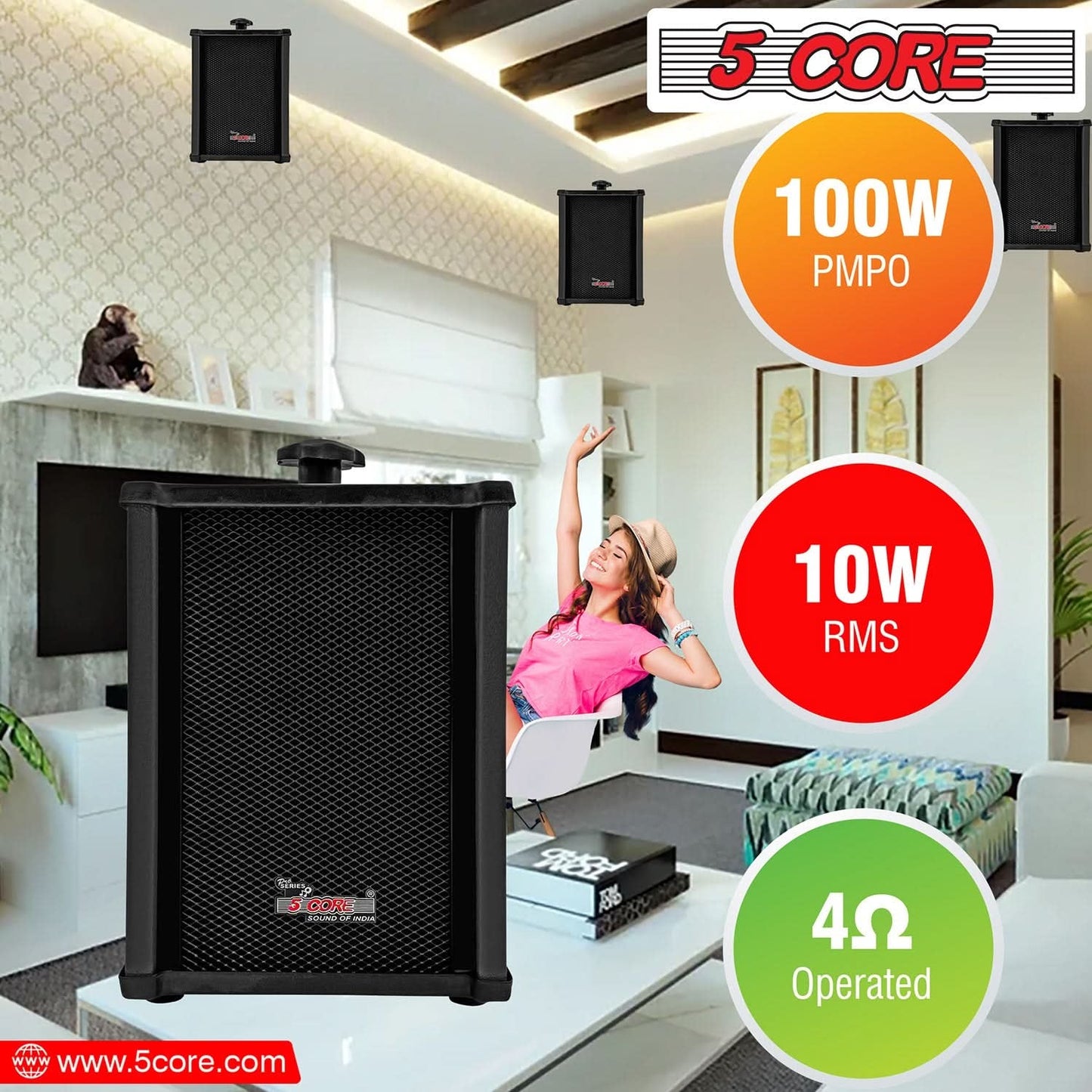5Core Audio System Combo 30W Amplifier 6.4” Wall Speakers 4 Piece 10W