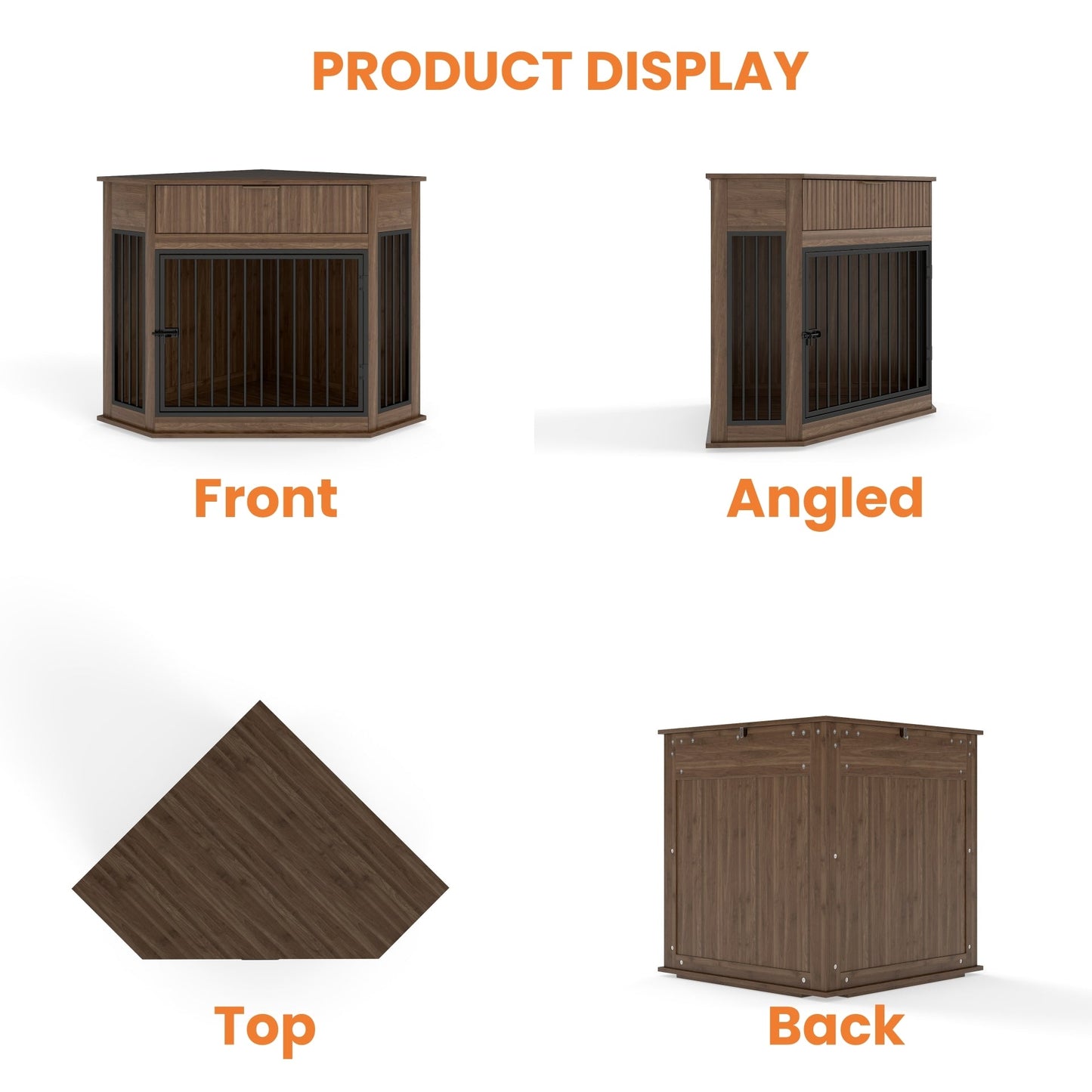 44.6" Corner Dog Crate Furniture with Fluted Drawer – MDF Wooden Dog